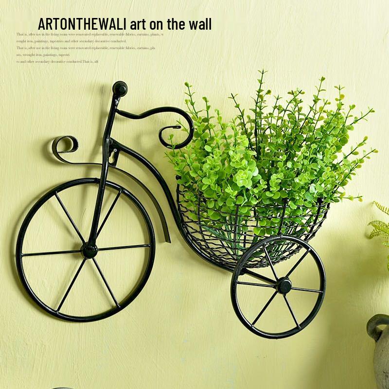 

European Iron Wall Decor Bicycle with Flower Basket for Living Room or Balcony