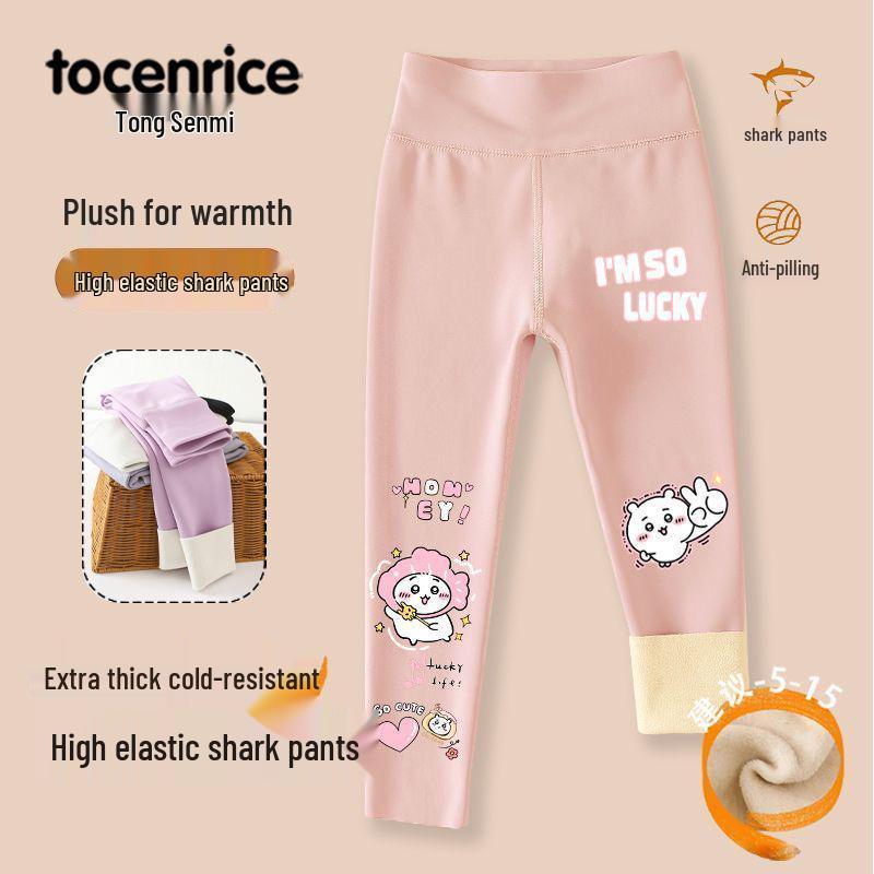 2025 Style Fleece-Lined Little Eight Shark Leggings for Girls - Yoga Barbie Pants for Middle & Older Children