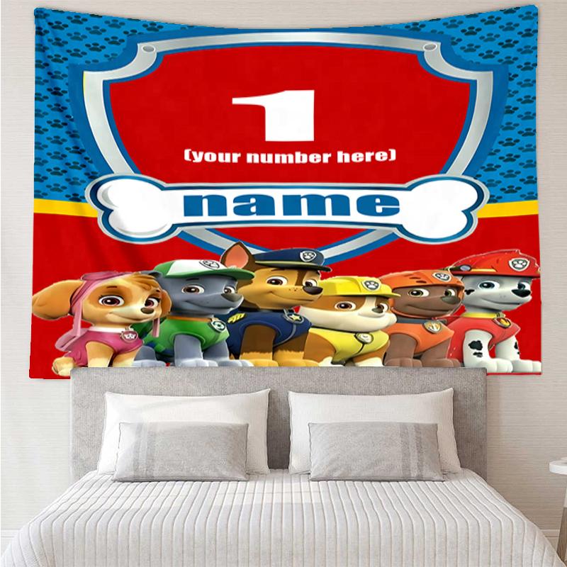Custom Name PAW Patrol Print Tapestry, Backdrop, Easy Setup, Ideal for Bedroom, Office & Living Room, with Aesthetic Wall Hanging Decor.