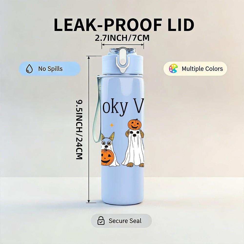 1PC Spooky Vibes Ghost Pumpkin 750ml Color Plastic Sports Water Bottle Leakproof Flip Straw Lid Suitable for Sports Office Home Use