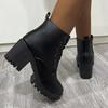 Winter New Fashion Comfortable Elegant Square with Women's Shoes Side Zipper Round Head Solid Color Simple Thick Heel Boots