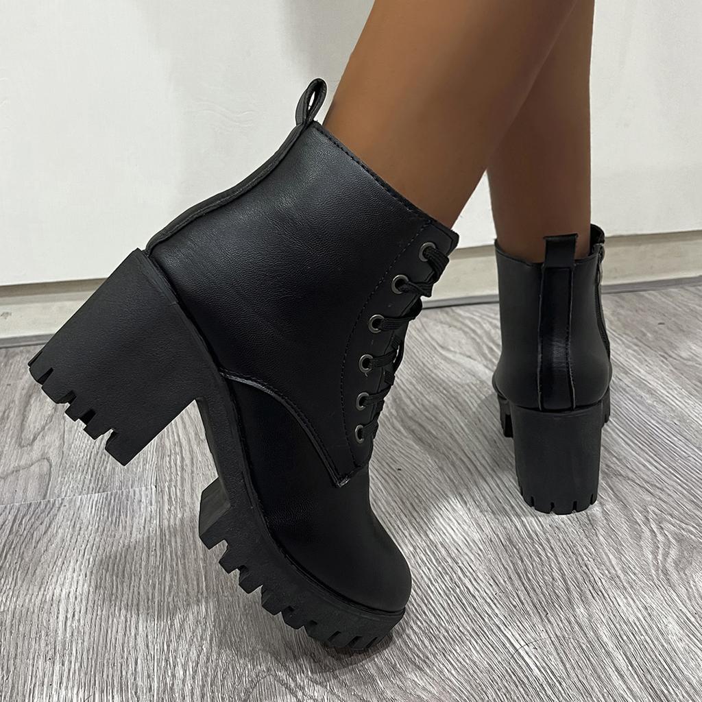 Winter New Fashion Comfortable Elegant Square with Women's Shoes Side Zipper Round Head Solid Color Simple Thick Heel Boots