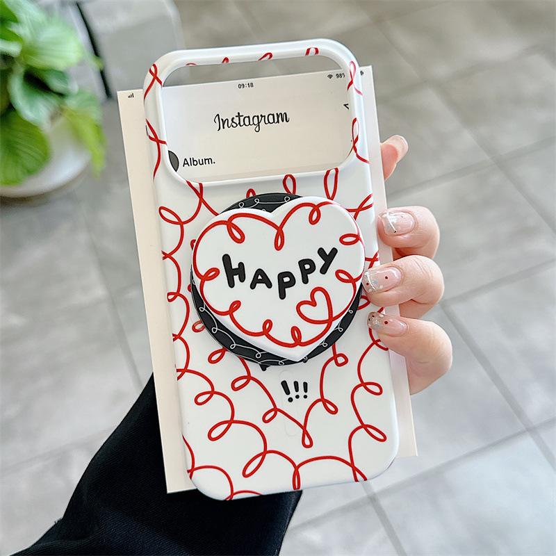 Korean Red Heart Magnetic Bracket Phone Case for iPhone 17/16 Pro Max/15 Pro