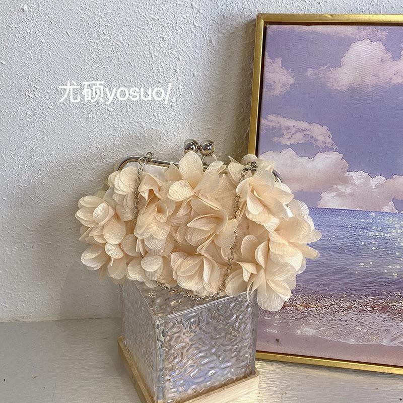 Elegant Floral Handheld Crossbody Bag Women Small Square Canvas Clutch With Lock Sweet Chic Style Wedding Party