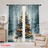 Set Of 2 Plane Printing Curtains Digital Printed Christmas Tree Snowfall Festive Durable Polyester Fabric Without Rod Curtain
