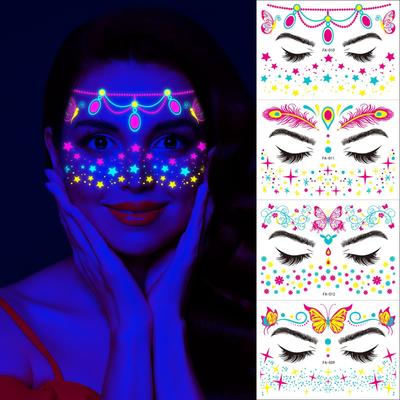 Pegatina de Tatuaje Neón de Halloween Mariposa Fluorescente Calcomanías Faciales Maquillaje Luminoso Impermeable Tatuaje Temporal para Fiesta de Disfraces