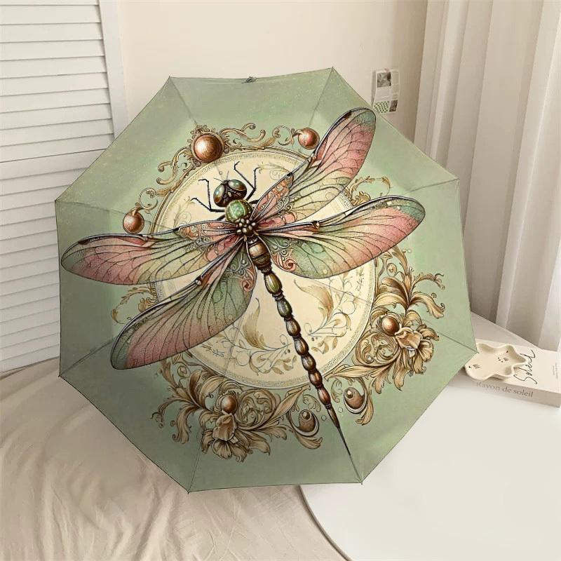 

1PC dragonfly floralAutomatic Open/Close Umbrella with Windproof, 8-Rib Sturdy Canopy, Durable Ribs, Fashionable Design1211A