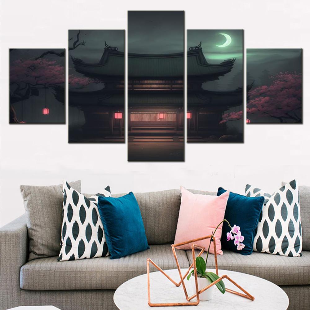 Canvas Wall Art for Home Decor Nordic Poster Japanese Landscape Picture Print Artwork Living Room Interior Art Work 5 PCs No Frame