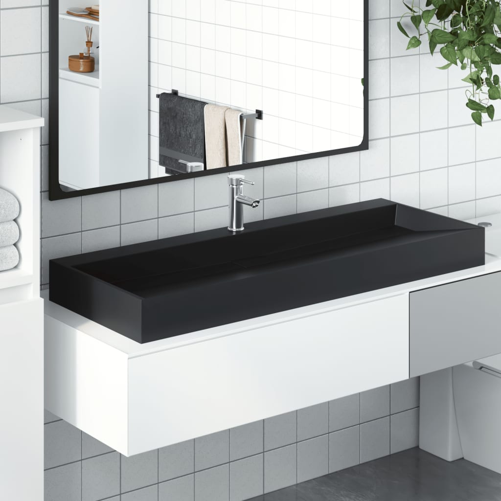 Vidaxl Umywalka, 120X46X11Cm, Kompozyt Mineralny/Marmurowy, Czarny Mat