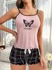 Set Pigiama Estivo da Donna Stile Europeo e Americano Sexy con Stampa Top Canottiera e Pantaloncini Casual Due Pezzi Loungewear