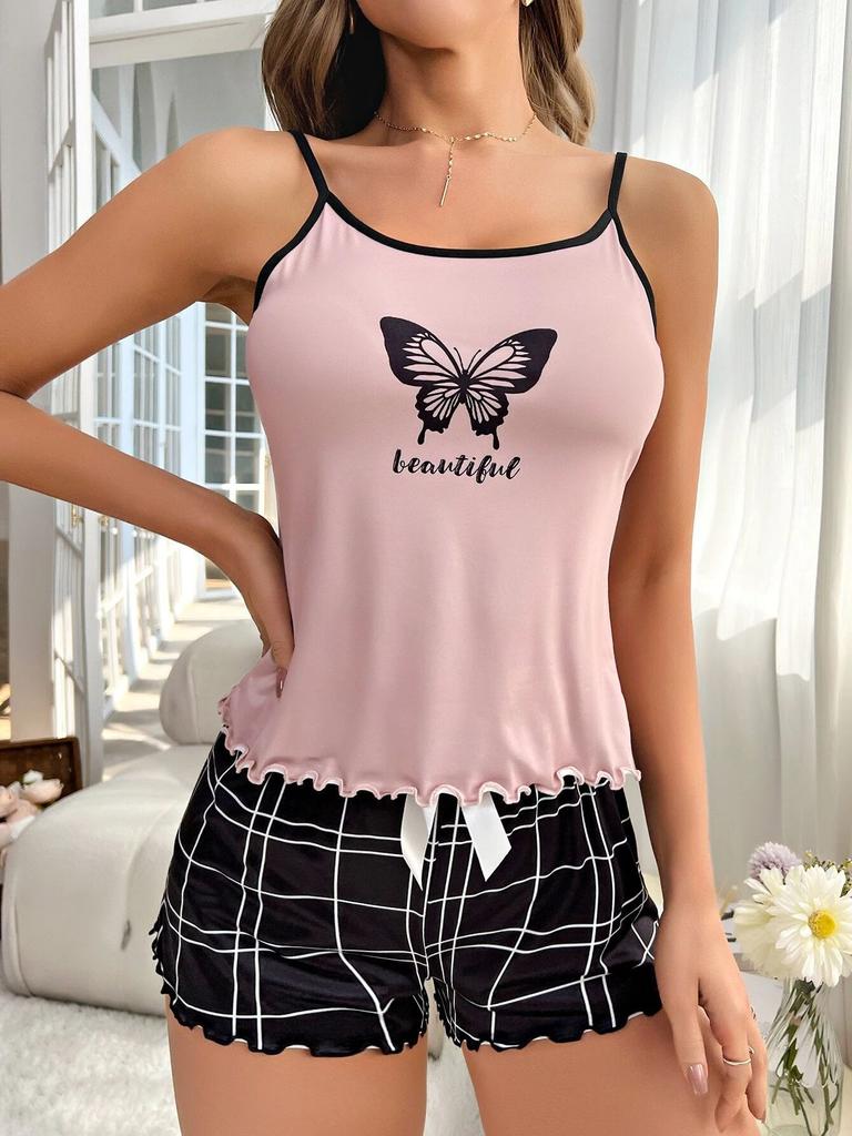 Set Pigiama Estivo da Donna Stile Europeo e Americano Sexy con Stampa Top Canottiera e Pantaloncini Casual Due Pezzi Loungewear