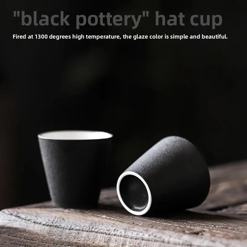 Chinese Black Clay Bamboo Hat Tea Cup - Handmade Ceramic Kung Fu Tea Set, Zen Tea Ceremony & Home Decor