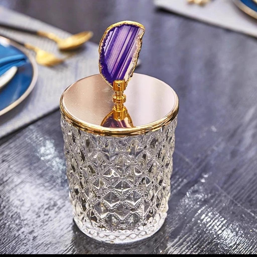 Nordic Relief Glass Storage Jar – Decorative Canister with Natural Agate Lid for Tea, Candy & Spices