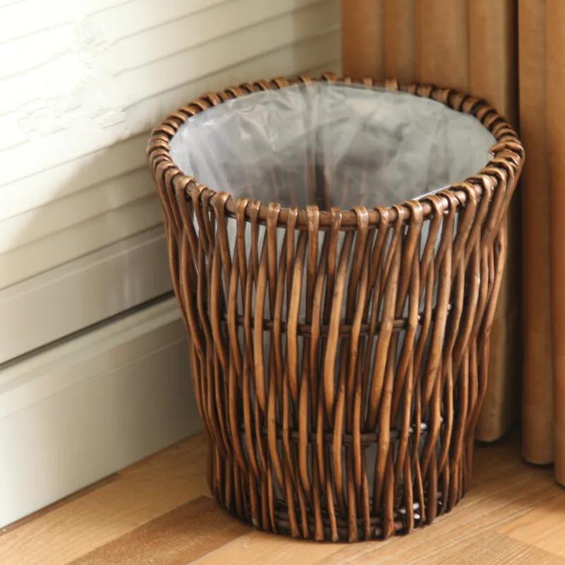 

1PC Wicker Garbage Can Wastepaper Basket Woven Rubbish Basket Rattan Woven Basket for Dorm Home кавовий