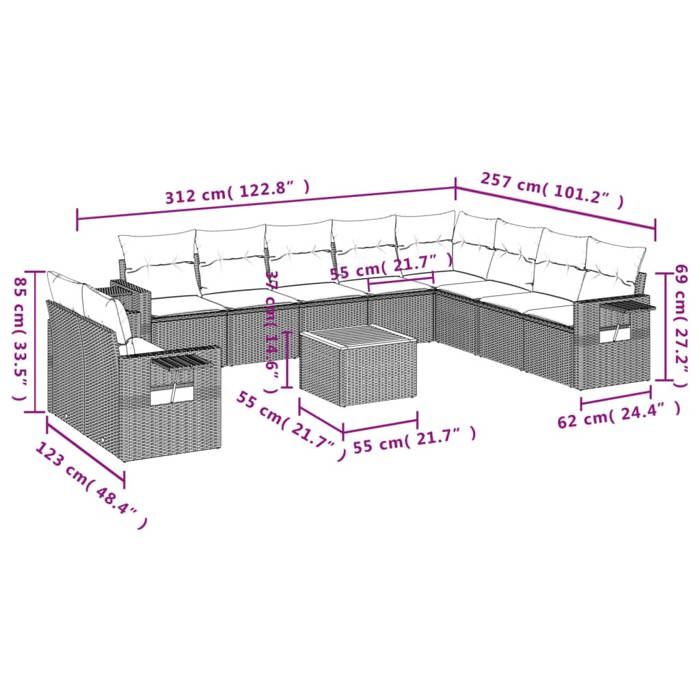 VidaXL Garden Lounge Set with Cushions 11 Pcs, Patio Sofas, Patio Furniture Set, Outdoor Furniture, Grey 3256970