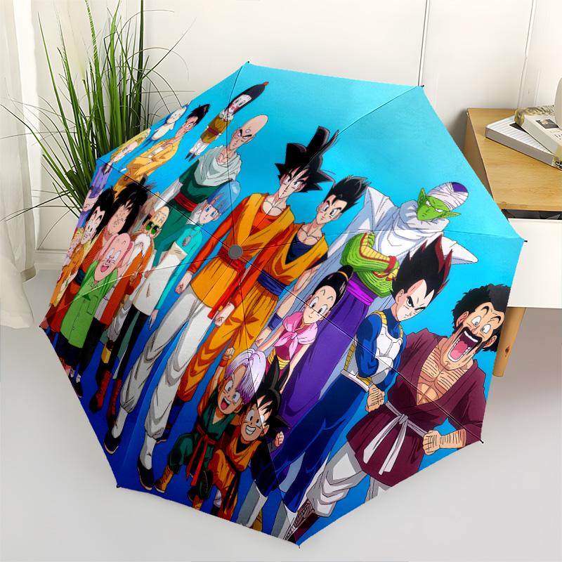 1 PC Automatic Folding Umbrella - Cute Cartoon Son Goku Pattern Portable Foldable Design With 8 Ribs Christmas Birthday Gifts
