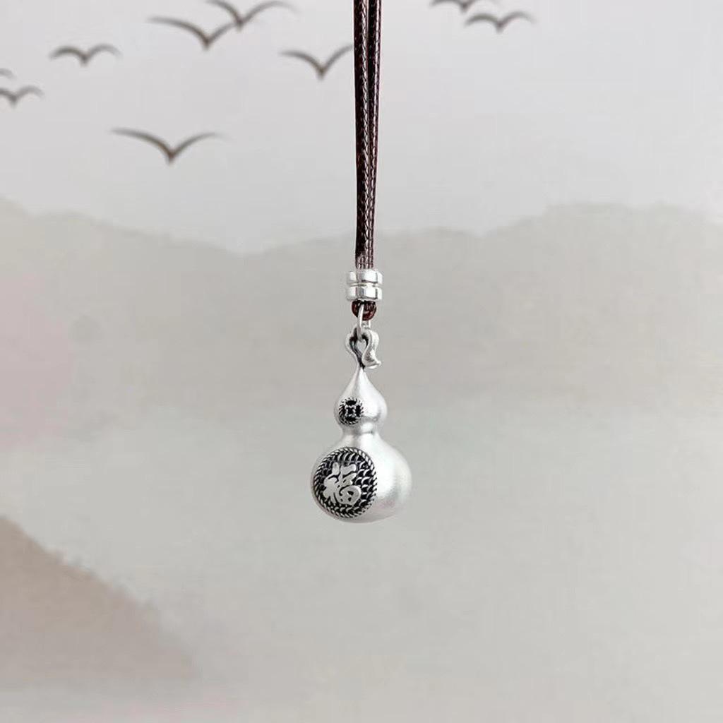 Sterling Silver Retro Gourd Filigree Fu Pendant Necklace - Birthday Gift