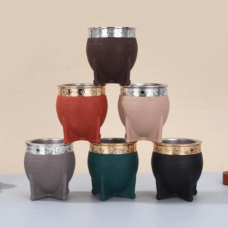 Creative 180 ML Stainless Steel Double Wall Cup Tortoiseshell Pattern Flat Bottomed Mate Cup Rust-proof Drinking Mug Kitchen