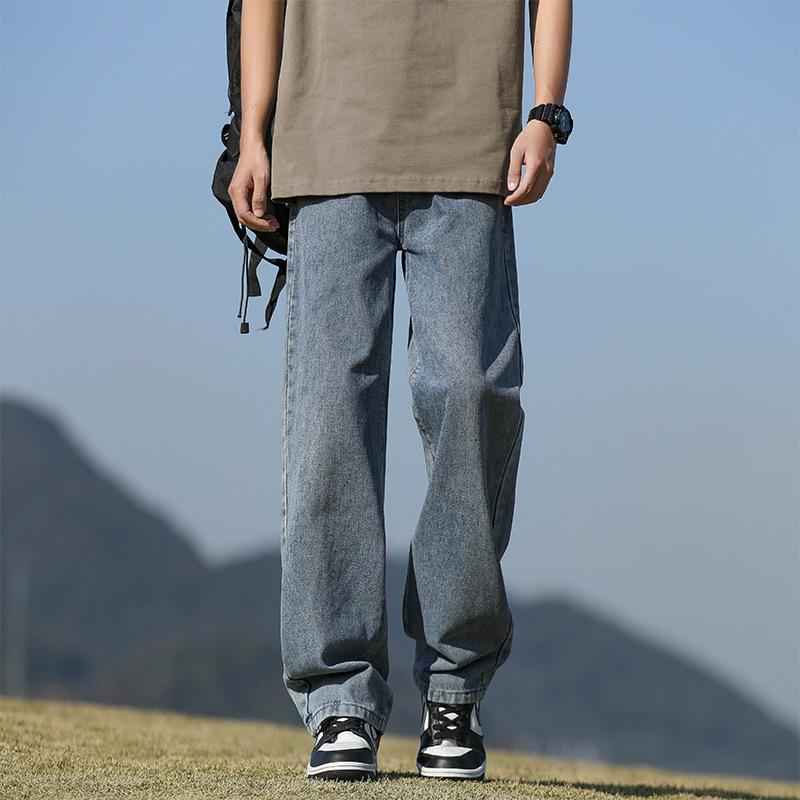 

Черные джинсы с эффектом потертости, мужские летние новые повседневные брюки, универсальные свободные прямые брюки 3XL