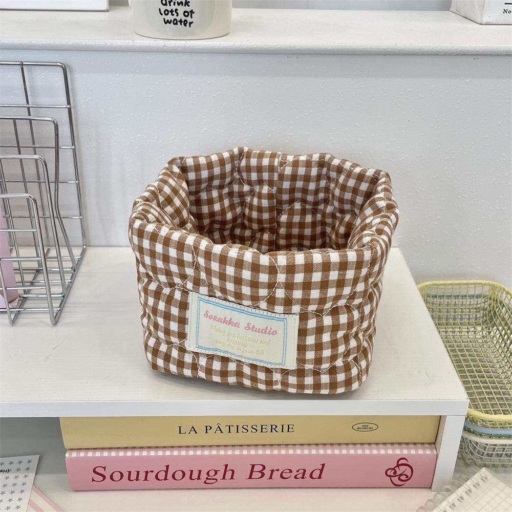 Ins Multi-function Storage Basket Large Capacity Home Decorate Cosmetic Sundry Fresh Lattice Quilted Desktop Organizer