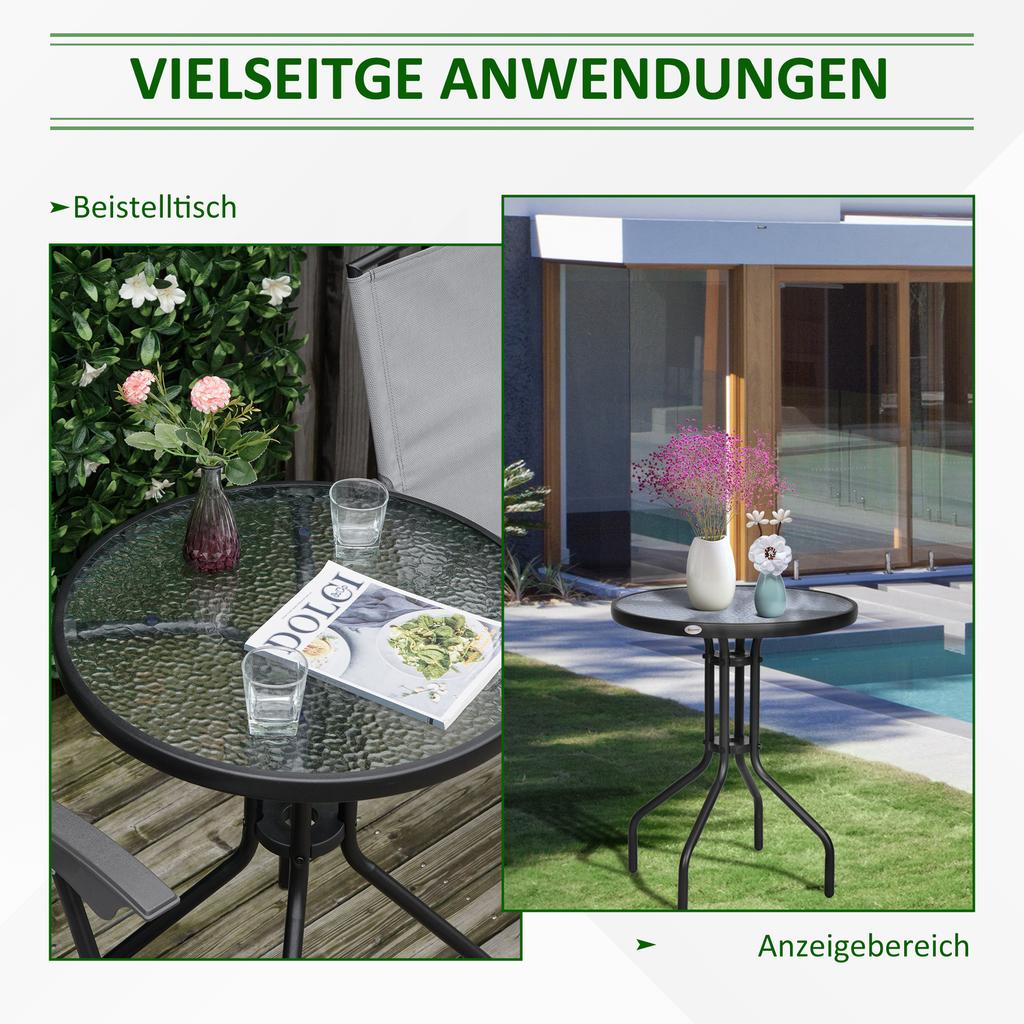 Bistro Coffee Table Outdoor Tempered Glass Top Table Garden Round Dining Table - 60cm Diameter