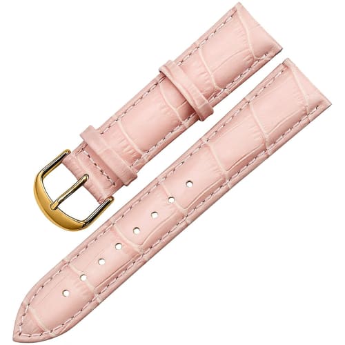 Toncharme Watch Strap, Genuine Calf Leather Crocodile Embossed Replacement Watch Band, Pink, Navy, White, Red, Purple, Light Blue, 12-24mm, Gold Buckl