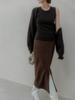 Memua Velouté Leather Long Midi Skirt (Brown)
