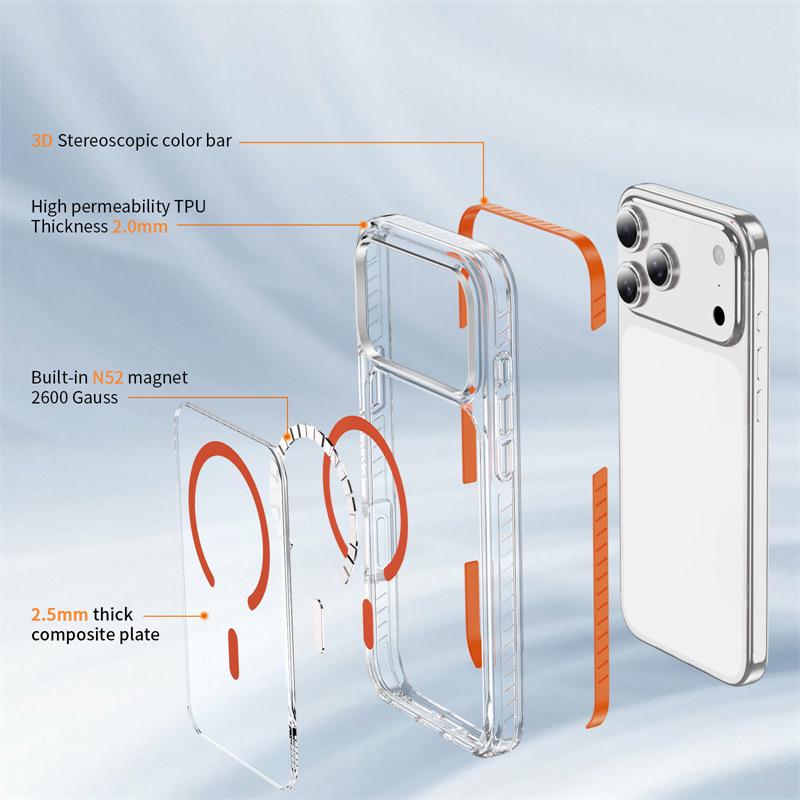 Crystal Shield Striped Magnetic Case for iPhone 17 Pro Max, Fits Apple Magnetic Ring 16/15 and 14/13