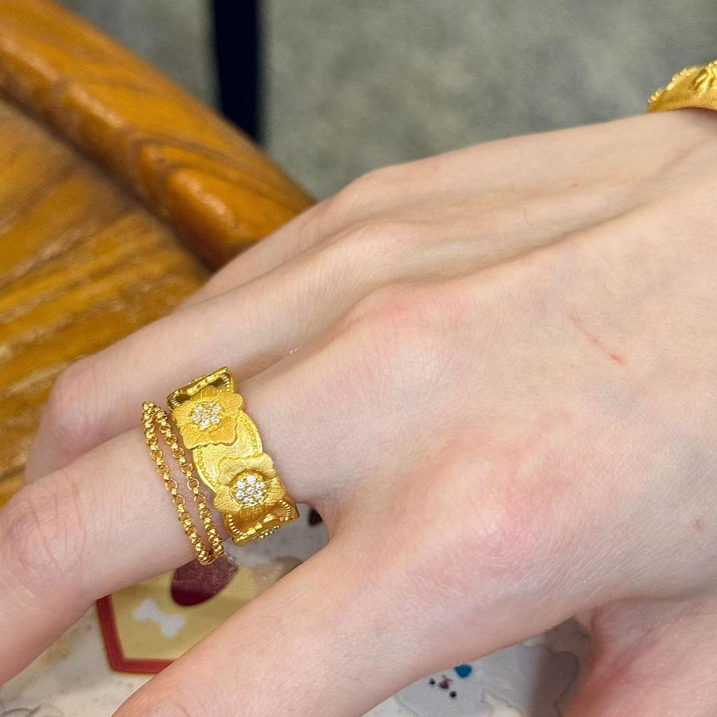 Gorgeous art Rose rings for women Vintage Stacking Style Chain Design flower Wide Ring Banquet  Gift Adjustable opening