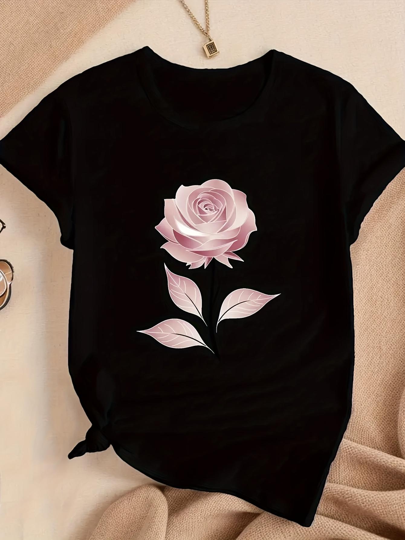 

Single Pink Rose Illustration Women s T-Shirt 5XL різнокольоровий