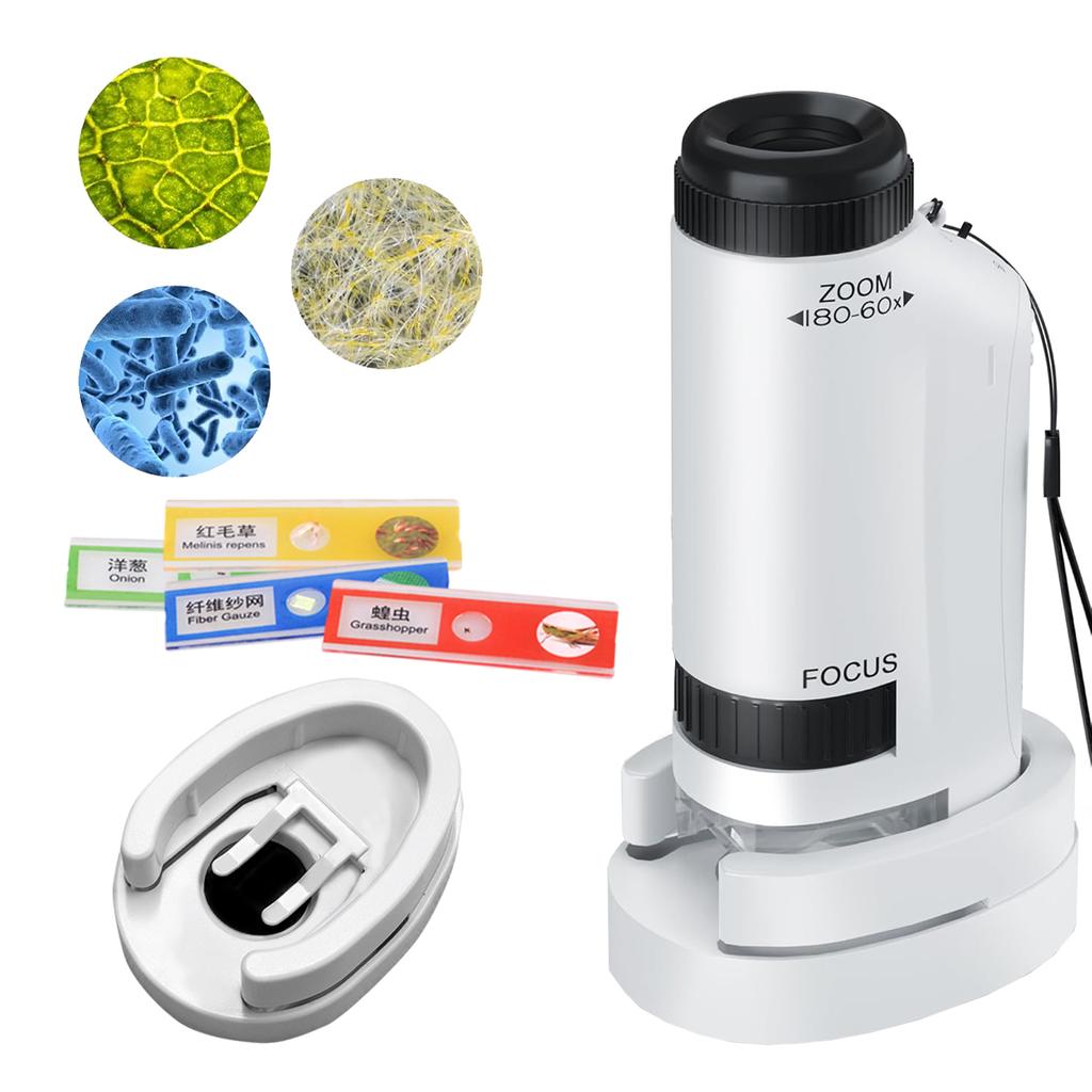 Handheld Microscope Toy Kit With Led Light & Ag13 Button Batteries Biological Science Gift For Kids