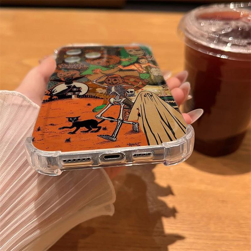 Cute Ghost Clear Phone Case For iPhone 15 14 13 12 11 Pro Max 7 8 14 15 Plus X XR XS Max Funny Halloween Matte Soft Luxury Cover
