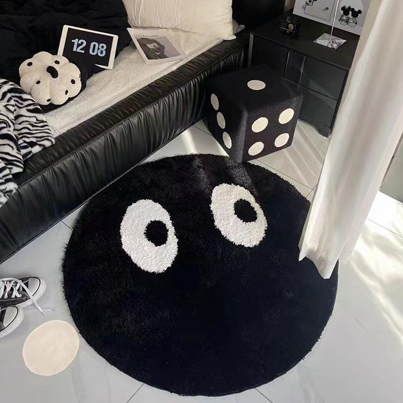 Round Black Number 8 Flocked Carpet Bedroom Bedside Living Room Non-Slip And Dirt-Resistant Washable Foldable Floor Mat