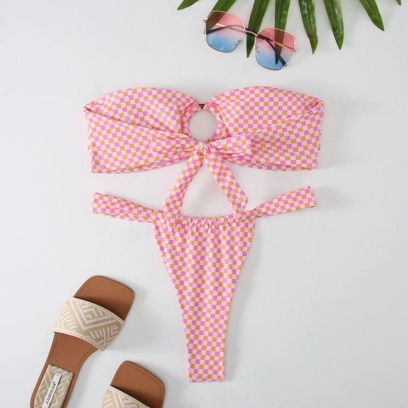 Split Bikini Print Tube Top Sexy Tight Beach Swimsuit Women