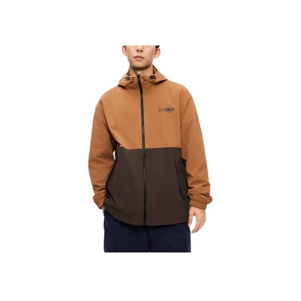 Li Ning Hooded Color Block Letter Zipper Sports Jacket Unisex Jacket Amber-Brown AFDU955-8