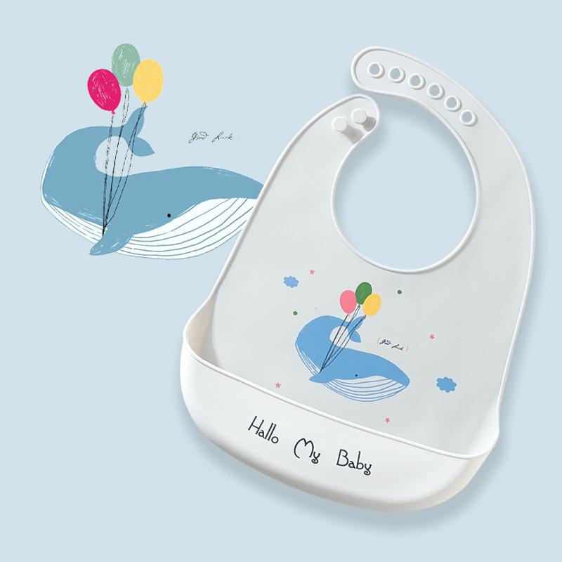 Cute Baby Bibs Waterproof Silicone Bib Feeding Infant Newborn Cartoon Apron ToddlerX Adjustable Bib Burp Cloths with Pocket