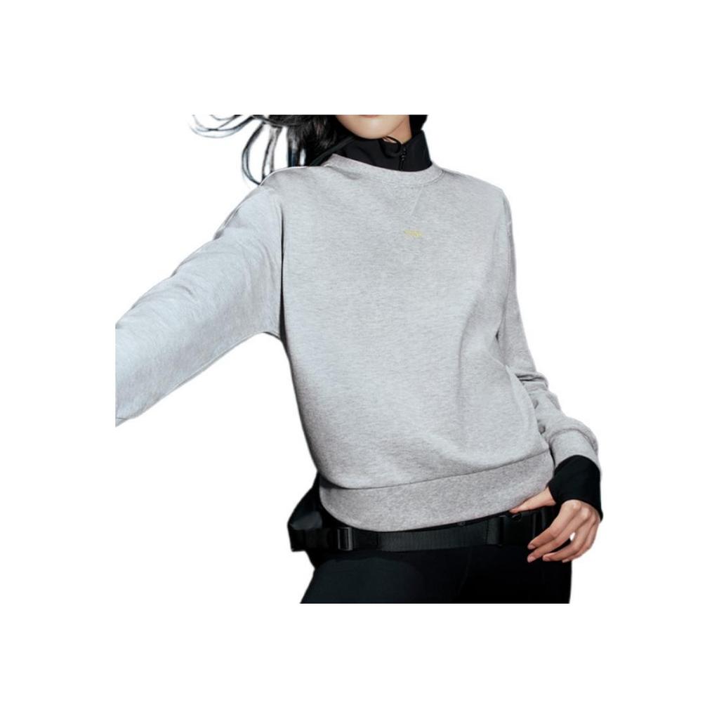 Anta Solid Color Letter Applique Pullover Round Neck Long Sleeve Sweatshirt Women sweatshirt Gray 162230716-1