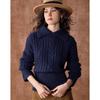 Wudao Women's French Collar Cable Knit Pullover with Sheep Wool Blend