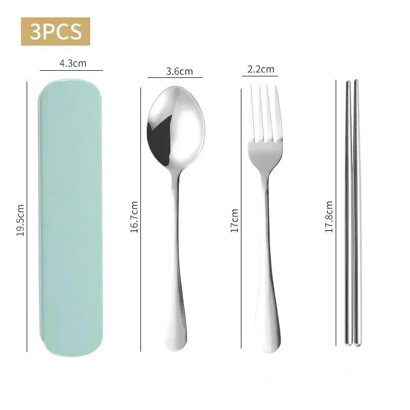 1set Household Stainless Steel Portable Tableware Chopsticks Spoons Forks Two/Three Piece Set with Box Plate sets luxury Fork