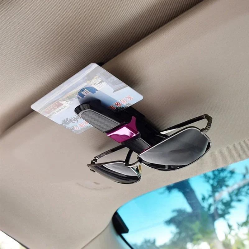 2PCS Car Carbon Fiber Look Glasses Clip Sun Visor Sunglasses Holder 180 Degree Adjustable Universal Auto Card Ticket Fastener