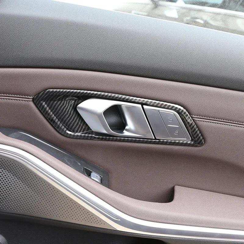 Car Interior Door Handle Bowl Cover Trim Frame Carbon Fiber Look Stickers for BMW 3 Series G20     Accessories