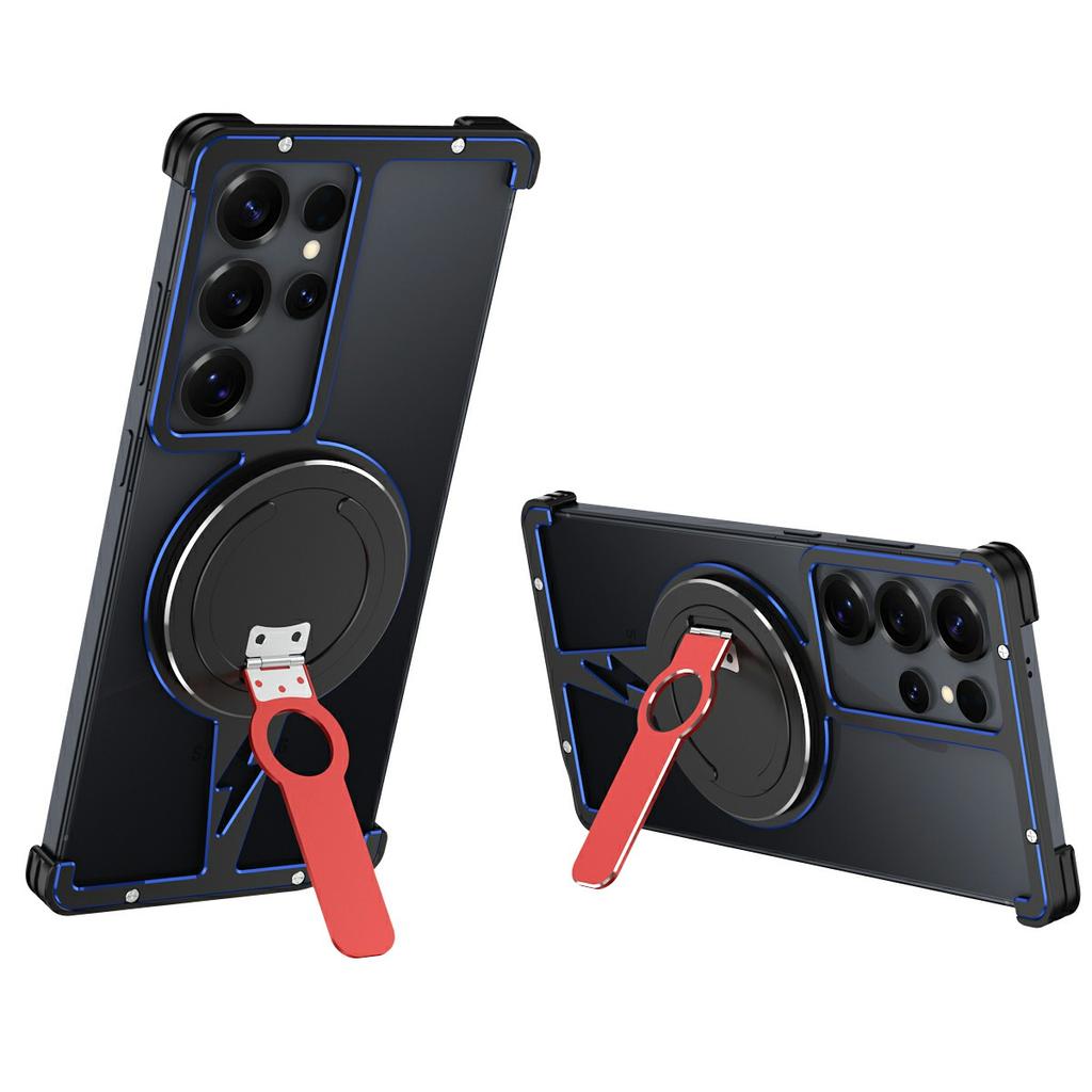 For Samsung Galaxy S25 Ultra Magnetic Case Aluminium Alloy Frameless Phone Cover with Kickstand