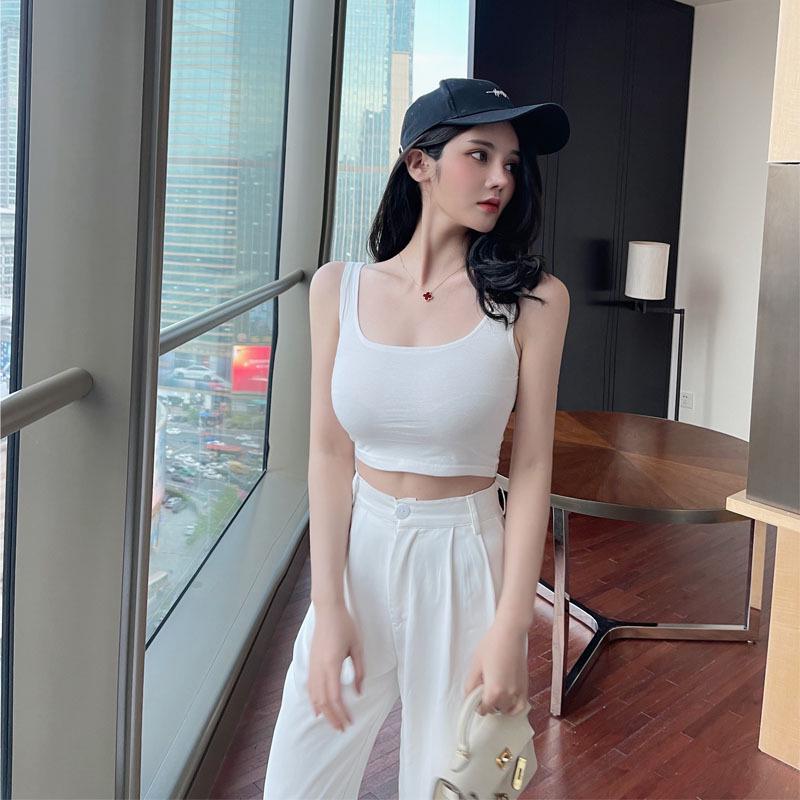 2025 Women's Solid Color Spaghetti Strap Crop Top - European & American INS Street Style, Revealing Collarbone, Wide Shoulder Strap