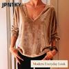 Blusas y Camisas Casuales de Moda para Mujer JPNTKY Estampado de Color Sólido Manga Larga Cuello en V