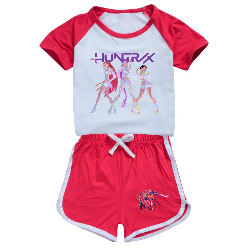 5019 Kids Girls POP Rumi Zoey Mira Print T-shirt Shorts Sport Tracksuit Clothes Set