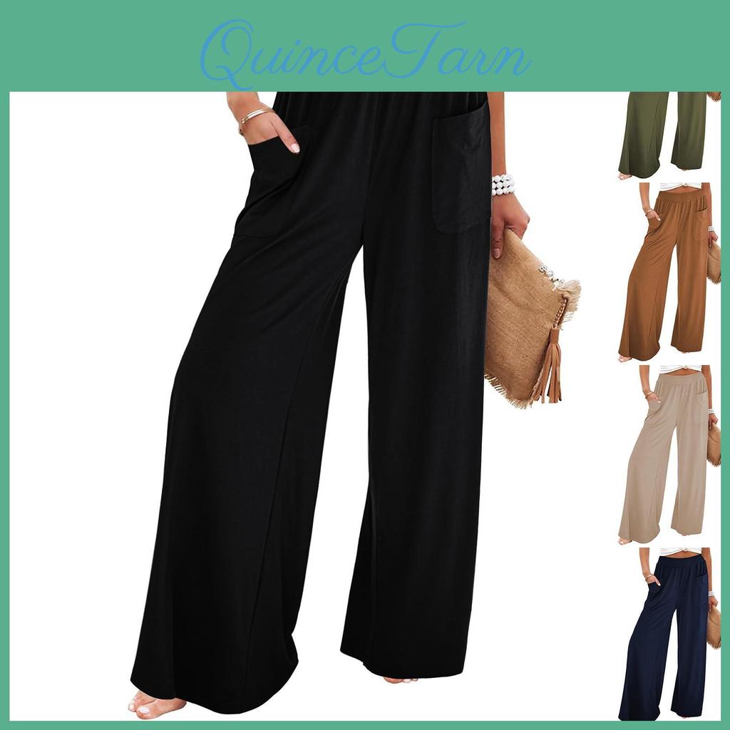 Pants Wide For Leg Women High Wasited Baggy Palazzo Pants Casual Pull On Bell Bottom Smocked Elastic Waist Pants