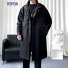 ROMON Men's British Style Mid-Length Business Stand Collar Trench Coat