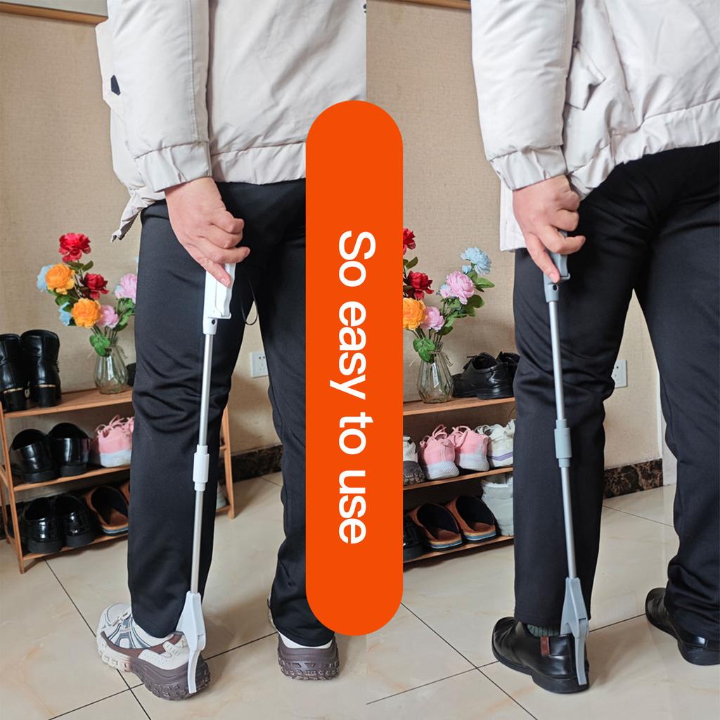 Shoe Horn with Grabber Long Handle Shoe Horn Folding Foot Shoehorn for The Elderly Pregnant Women Gray
