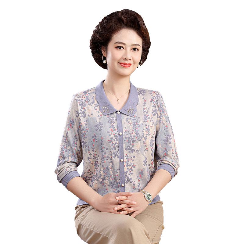 Elegant Spring Long-Sleeve Lapel T-Shirt for Stylish Middle-Aged Women