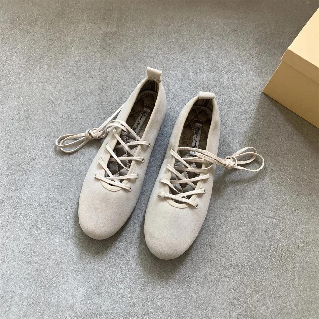 Spring 2025 Women's Ballet Flats Soft Low Heel Flat Shoes Casual Versatile Comfortable Round Toe Leather Shoes